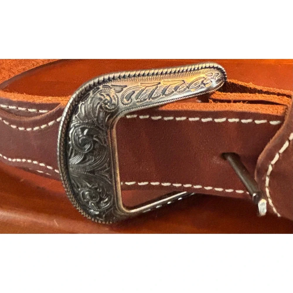 Heritage Leathers USA Brown Full Grain Leather Western Belt Silver Buckle 44